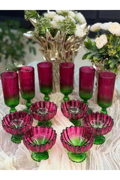 atabey home collection 6 kişilik 12 parça Çift Renk lüx Kahve Sunum Set- Ayaklı Kahve Yanı Su Bardağı