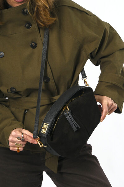 ABBRA Geantă mică pentru femei, din piele de căprioară, cu curea de umăr, căptușită