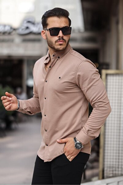 comstar Men's Basic Snap Fastener Winter Long Sleeve Coffee Shirt