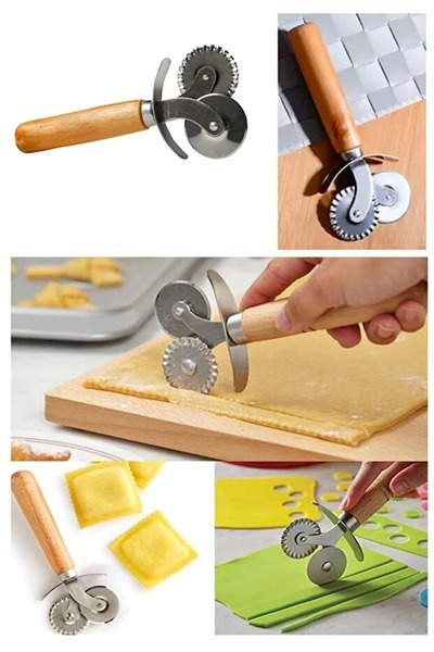 ZUZU MADE Bambu Saplı Çift Taraflı Hamur Ve Pizza Kesici Rulet Pizza Bıçağı