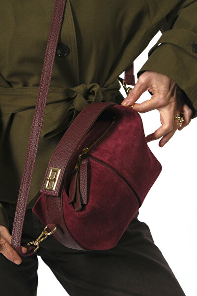 ABBRA Women's Real Suede Leather Small Bag with Hand Shoulder Strap and Lining