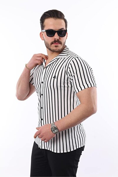 comstar Men's Short Sleeve Slim Fit Summer Striped Shirt