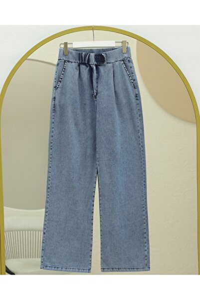 Modamorfo Double Pocket Elastic Waist Velcro Pleated Trousers - Ice Blue