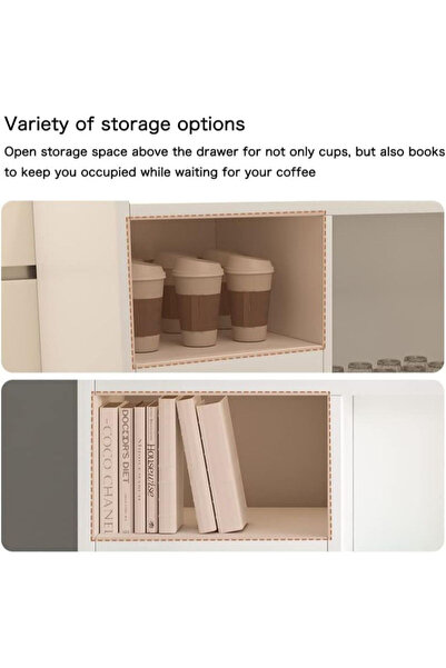 AGD Modern side storage cabinet - white buffet with open shelves and drawers 100*35*90 cm