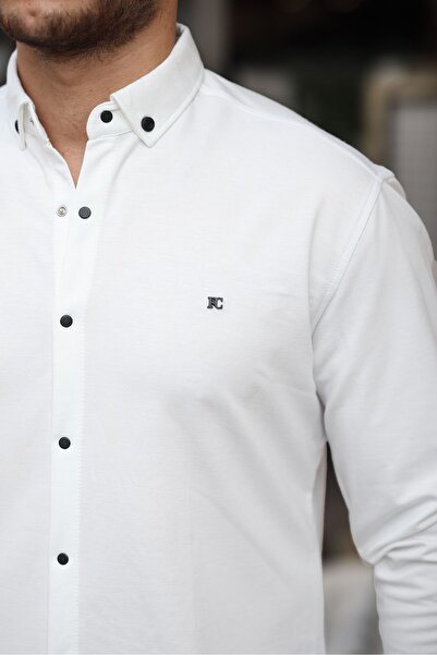 comstar Men's Basic Snap Fastener Winter Long Sleeve White Shirt