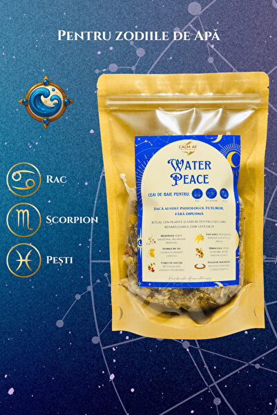 Calm AF Rituals Ceai de Baie "Water Peace" - Zodii de Apa (Rac, Scorpion, Pesti) - Plante, Uleiuri esentiale, Magneziu, 100g