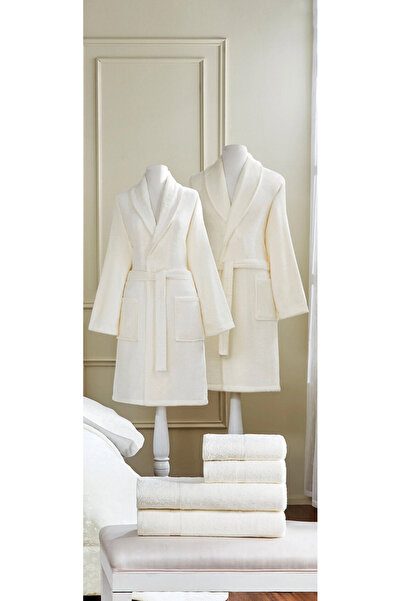 Özdilek Flower Land Family Bathrobe Set 6 Pieces Cream-Cream