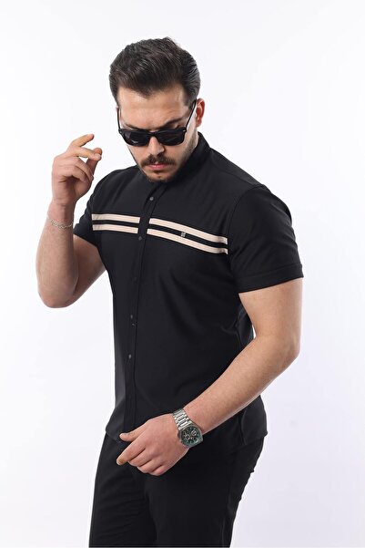 comstar Men's Short Sleeve Slim Fit Summer Double Striped Shirt