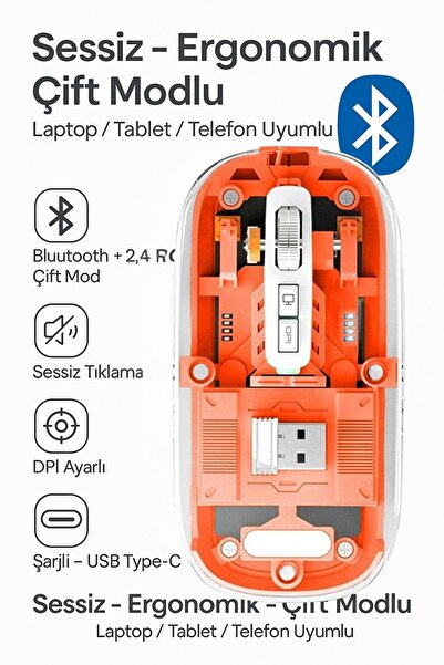 Zineets Bleutooth Ultra Slim Usb 2.4ghz Siyah Ledli 800/1200/1600dpi Şarjlı Kablosuz Mouse Rgb Led Işıklı