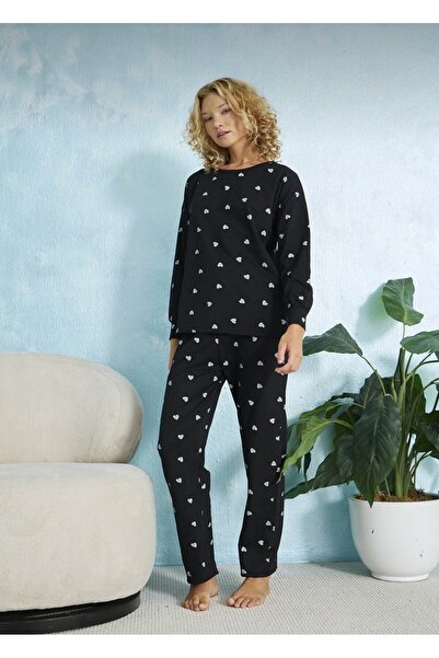 İNKO İÇ GİYİM Zero Collar Patterned Soft Pajama Set
