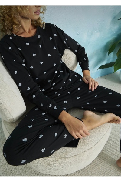 İNKO İÇ GİYİM Zero Collar Patterned Soft Pajama Set