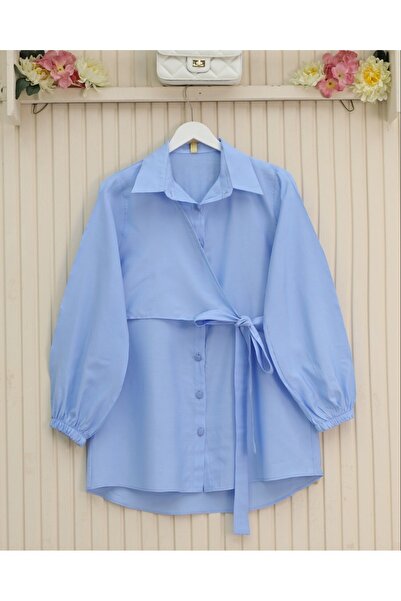 Modamorfo Cross Tie Sleeve Elastic Button Shirt - Baby Blue