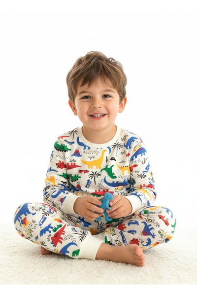 Arya Nisa Kids SET DE PIGAMA SEZONIERĂ CU FIGURĂ DE DINOZAURO COLORAT BĂIAT