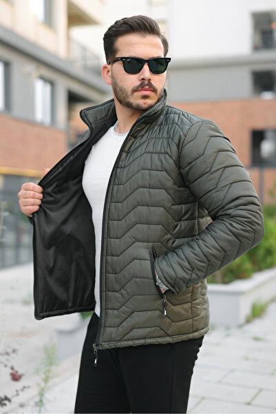 comstar Men's Winter Zippered Casual Quilted Khaki Puffer Jacket