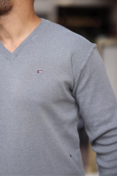 comstar Чоловічий трендовий светр з V-подібним вирізом, сірий трикотаж, для щоденного носіння