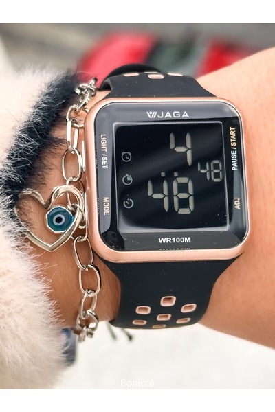 Jaga Black Silicone Cord, Waterproof (Suitable for Pool, Sea Use) Digital Women's Wristwatch Bracelet