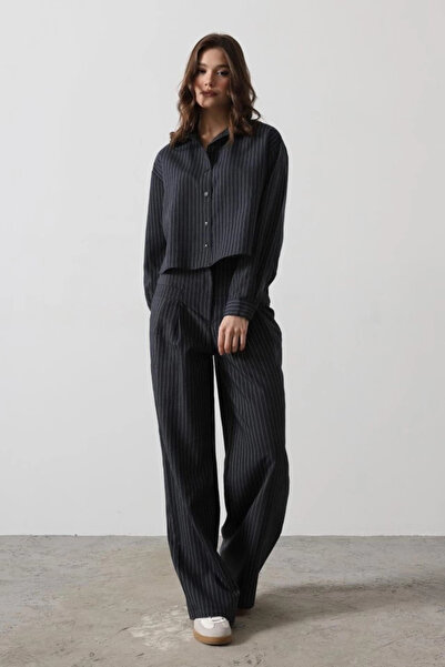 Modayakamoz Σετ παντελόνι με ριγέ πουκάμισο - Navy Blue