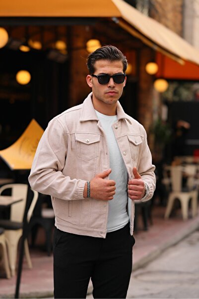 comstar Men's Oversize Casual Seasonal Beige Stamp Jacket