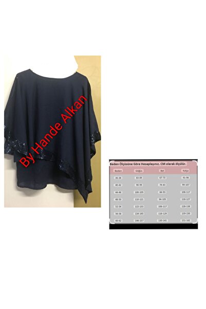 By Hande Alkan Bluză de damă din șifon negru cu paiete, mărime mare