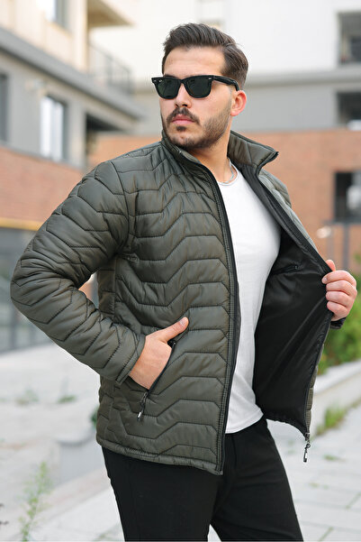 comstar Men's Winter Zippered Casual Quilted Khaki Puffer Jacket