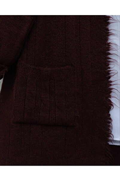 Modamorfo Tassel Detailed Pocketed Knitwear Cardigan - Burgundy