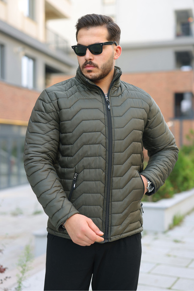 comstar Men's Winter Zippered Casual Quilted Khaki Puffer Jacket