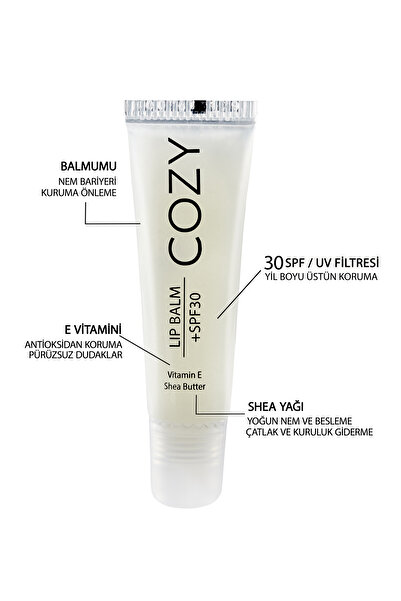 COZY Cosmetics SPF 30 Geniş Spektrumlu Dudak Balmı - Shea Yağlı Yüksek Koruma...