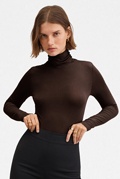 VODENS Γυναικεία μπλούζα καφέ εξαιρετικά μαλακή ζιβάγκο