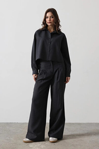 Modayakamoz Σετ παντελόνι με ριγέ πουκάμισο - Navy Blue