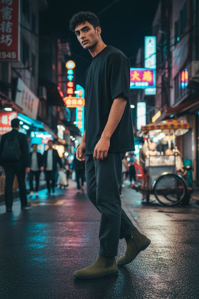 Oneka Shoes Men's Casual Chelsea Boots Green Suede 420525Cy1630