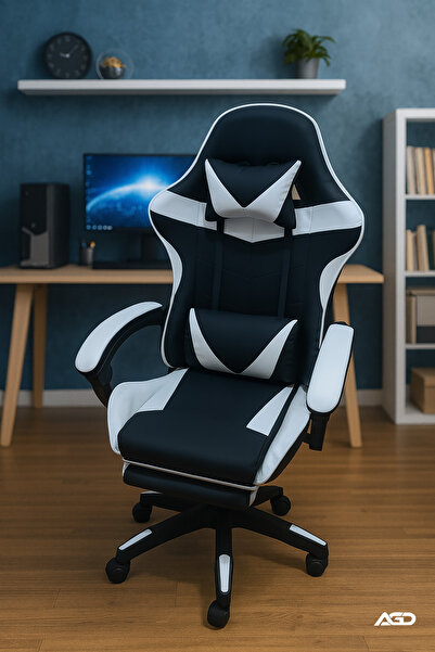 AGD Office and gaming chair - High back swivel chair with armrests, footrest, headrest and lumbar support