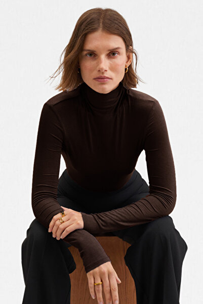 VODENS Γυναικεία μπλούζα καφέ εξαιρετικά μαλακή ζιβάγκο