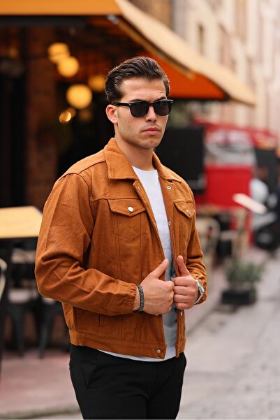 comstar Men's Oversize Casual Seasonal Tan Stamp Jacket