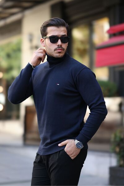comstar Men's Trend Turtleneck Navy Blue Knitted Sweater
