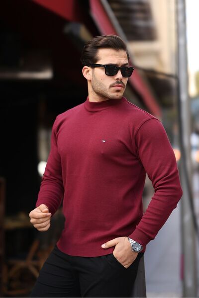 comstar Men's Half Turtleneck Cotton Burgundy Sweater Sweater