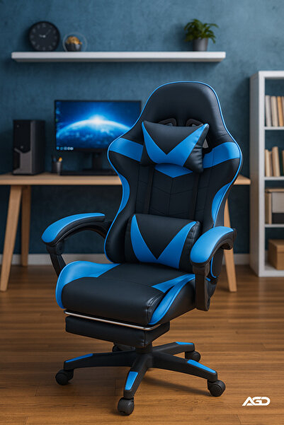 AGD Office & Gaming Chair with Armrests and Footrest, High-Back Reclining Swivel Chair with Headrest