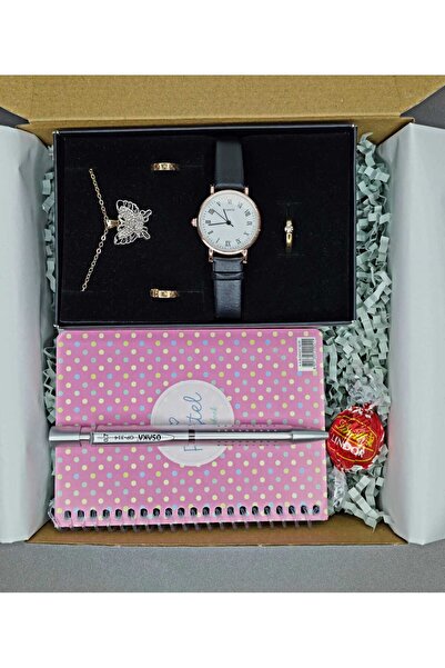 Ivory Pearl kadın saat ve takı seti.not defteri.üçlü kalem ve çikolata.hediye...