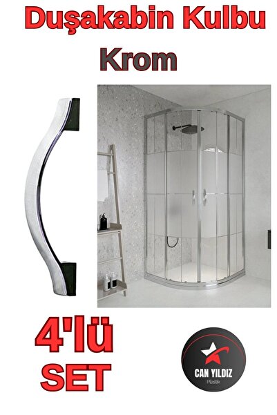 CAN YILDIZ PLASTİK Lüks Oval Ay Kulp Duşa Kabin Kulbu Krom Duş Kulp 4 Adet Dö...