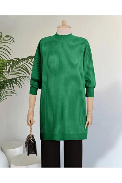 Modamorfo Half-Thigh Slit Knitwear Tunic -Green