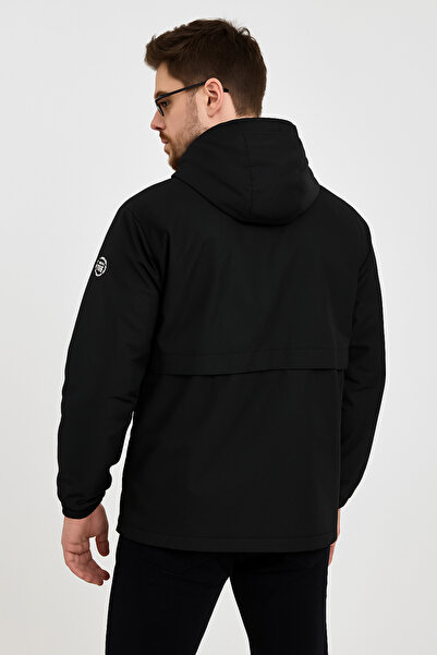 comstar Men's Printed Hooded Black Windbreaker & Raincoat