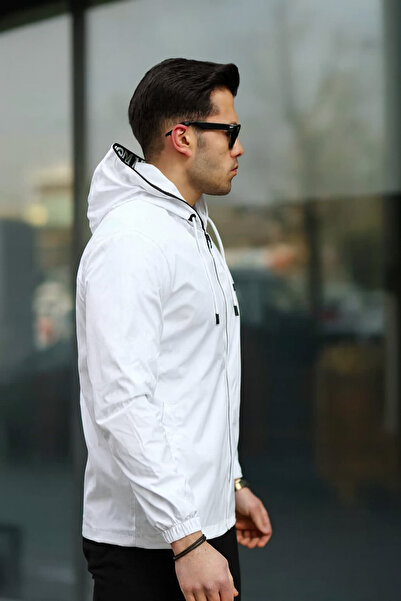 comstar Men's Zippered Hooded White Windbreaker & Raincoat