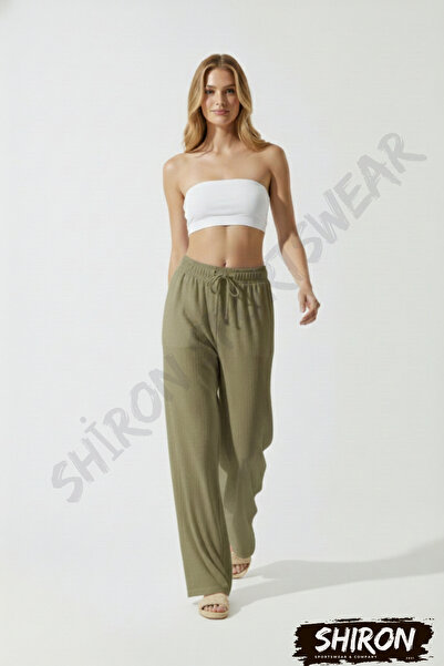 Shiron Sportswear&Company Muslină kaki pantaloni palazzo 100% bumbac organic