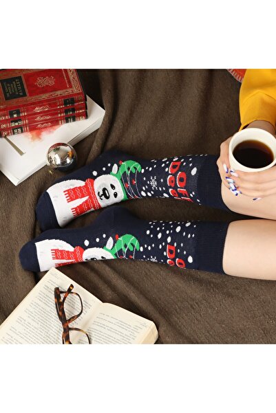 Esinti Men Women Kids New Year's Long Black Christmas Themed Gift Socks Set 4 Pcs