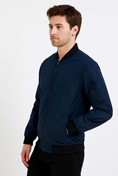 comstar Men's Zippered Navy Blue College Windbreaker & Raincoat