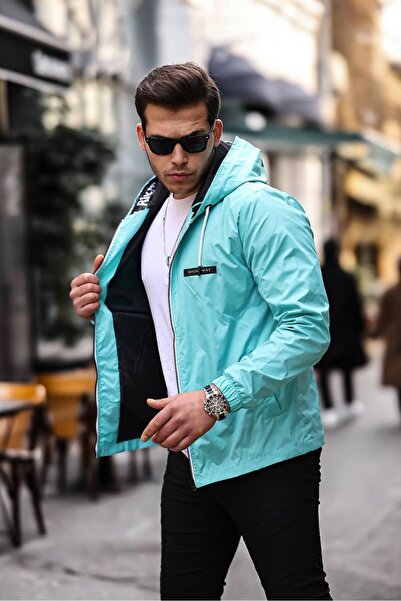 comstar Men's Zippered Hooded Mint Windbreaker & Raincoat