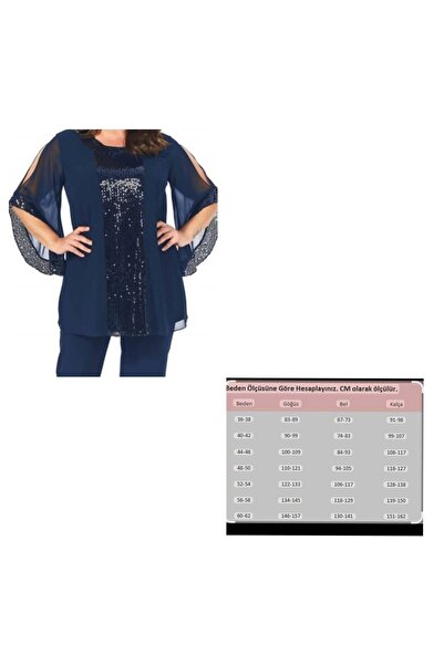 BY HANDE TASARIM Bluză de damă din șifon bleumarin cu paiete