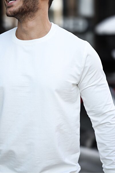 comstar Men's Crew Neck Basic Long Sleeve Tight White Sweat