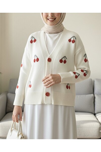 Modamorfo Короткий кардиган з вишневим візерунком - Екрю