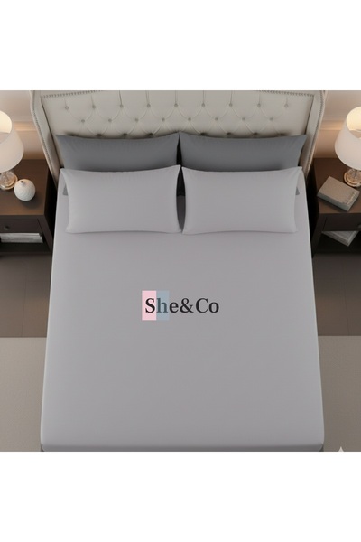 She&Co Double Fitted Sheet Set - 3 Pieces | Grey