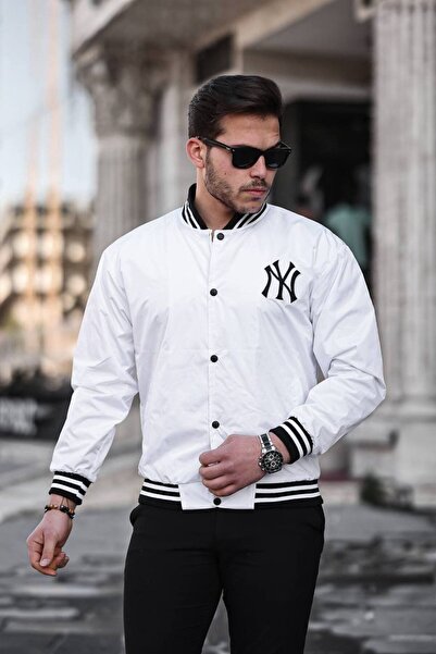 comstar Men's Printed Snap Fastener White College Windbreaker & Raincoat